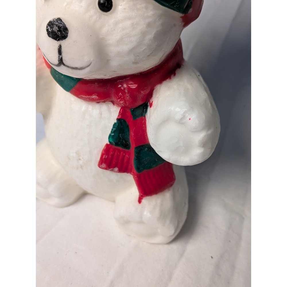 Vintage Christmas Polar Bear Wax Figurine Red Green Scarf Hat Holiday Decor - Picture 4 of 8